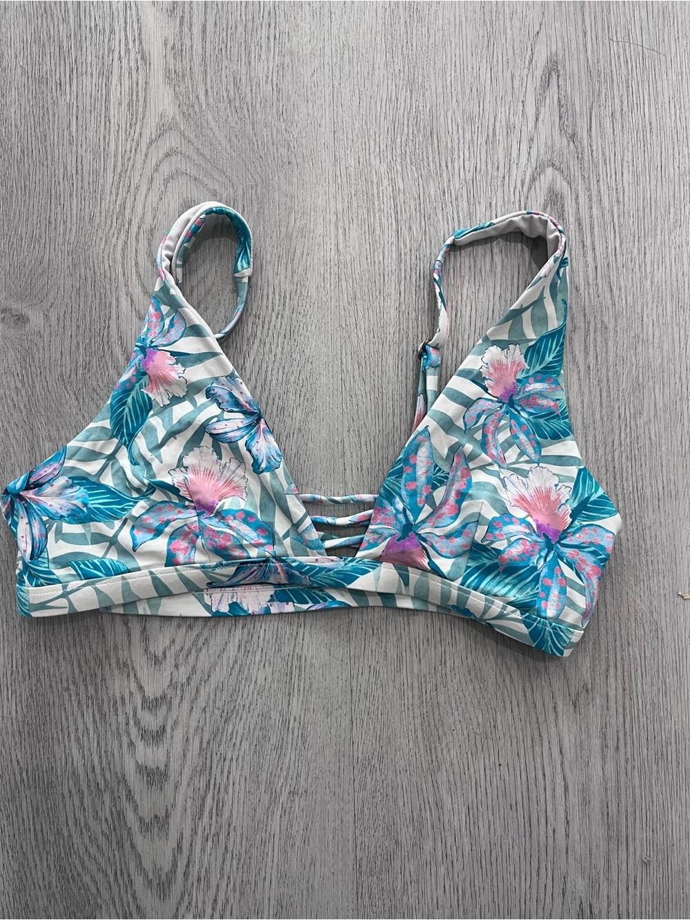 Floral Stripe Teal & Pink Women's Bikini Top